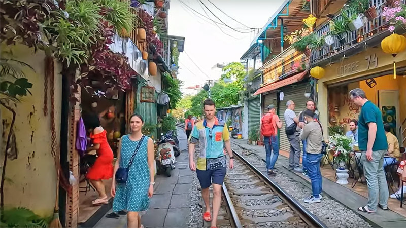 Cafe next to the train track in Hanoi