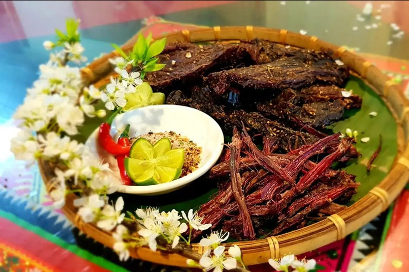 Buffalo meat hung up in the kitchen