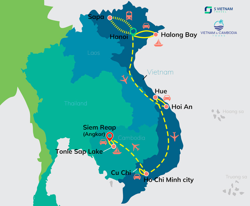 Tour map - Best of Vietnam and Cambodia