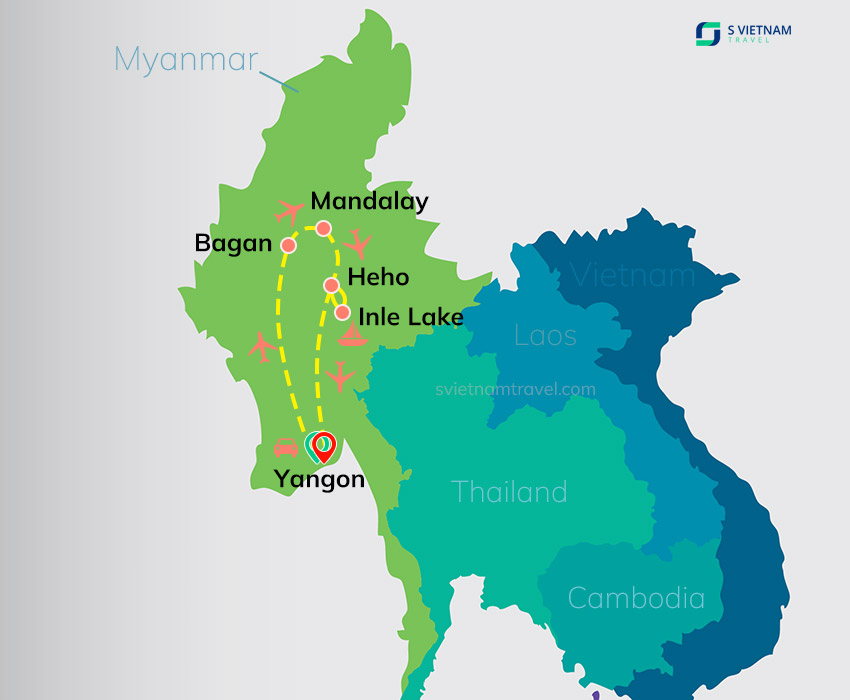 Tour map - Charms Of Myanmar