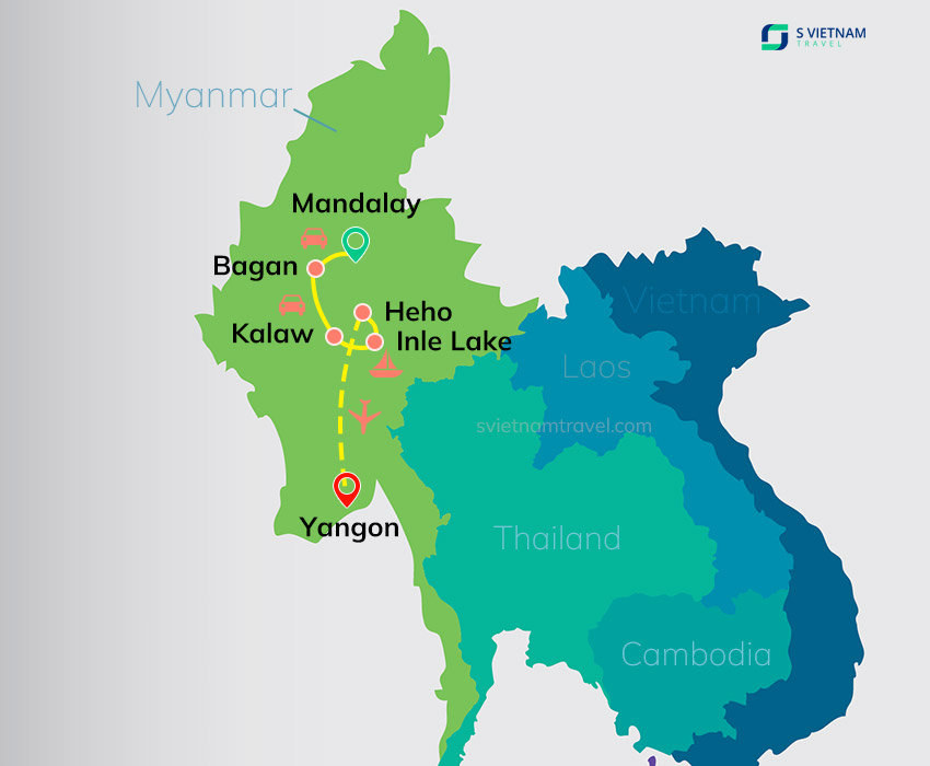 Tour map - Essential Myanmar
