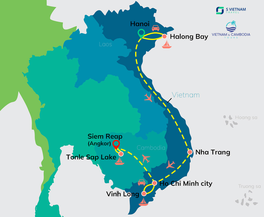 Tour map - Vietnam and Cambodia Highlights